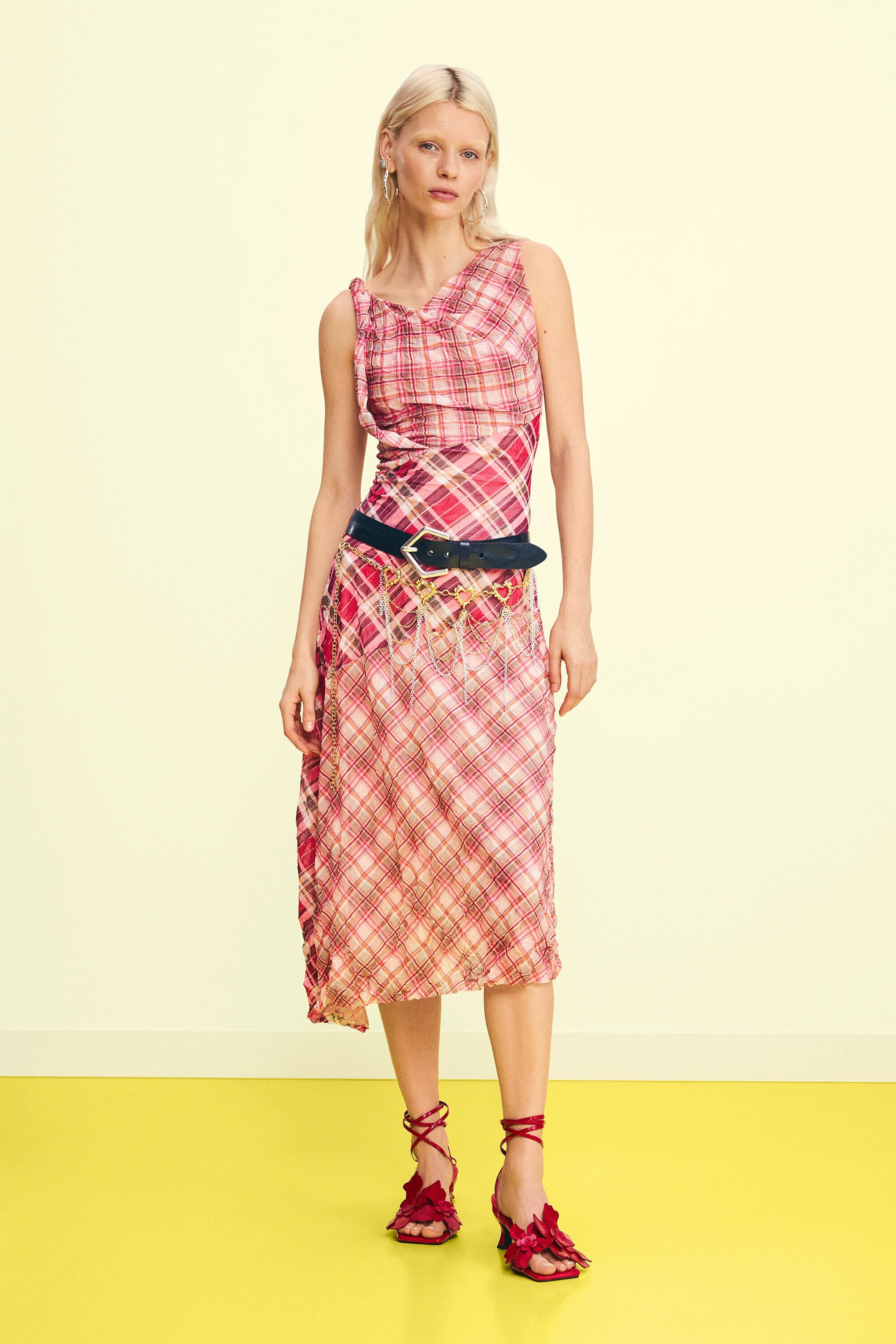 Desigual, Kleid mit trägern und karos, Damen, Polyester, Rot, S