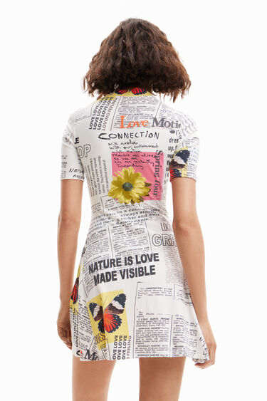 Short newspaper skater dress | Desigual