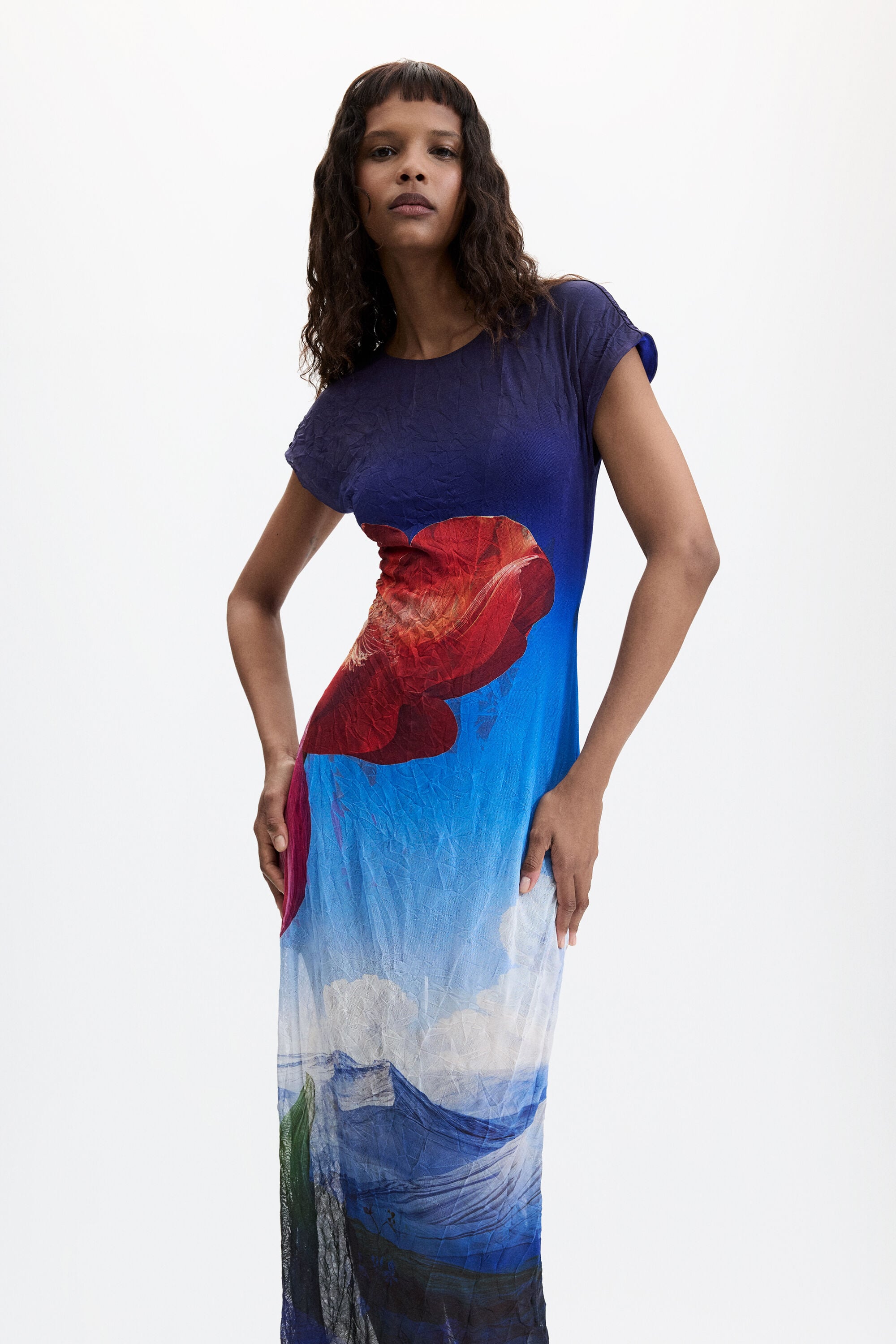 プリント柄の半袖ドレス 青 女性用 I Desigual.com