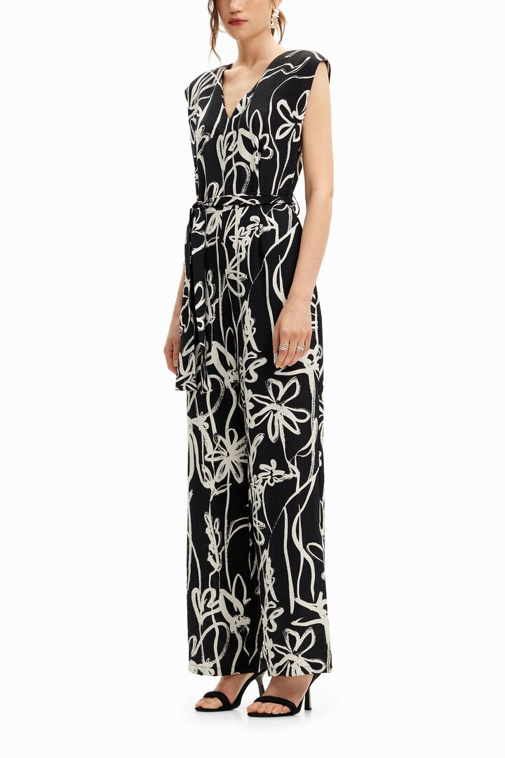 Long jumpsuit with illustrated flowers