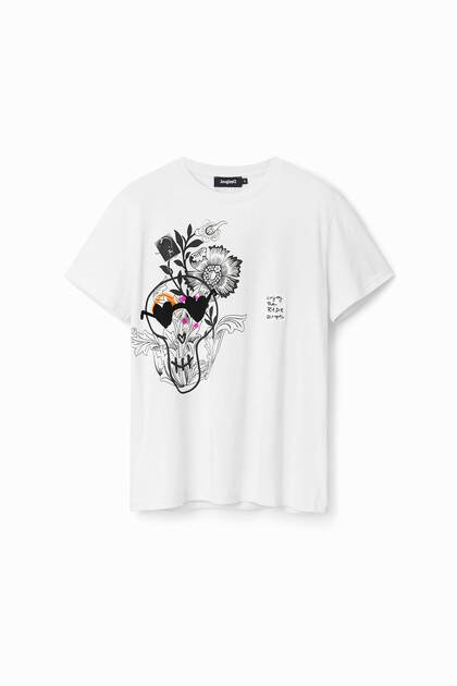 T-shirt met schedel en bloemen
