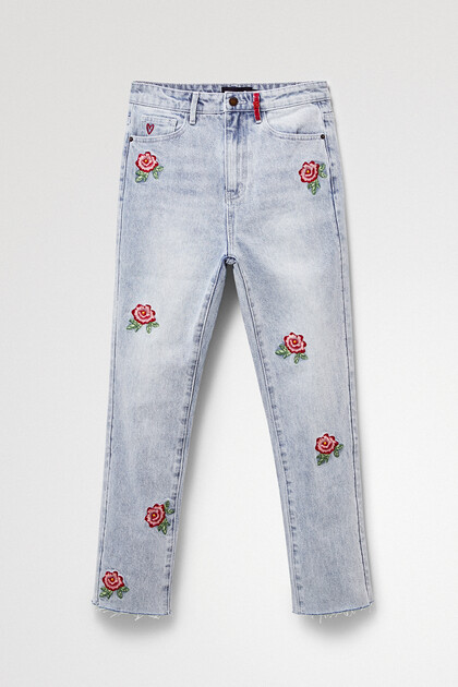 Jeans Straight cropped floreali