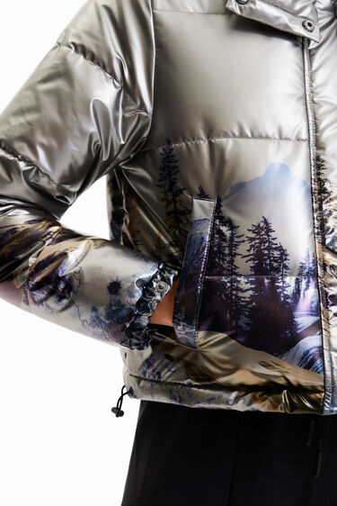 Metallic short padded jacket | Desigual