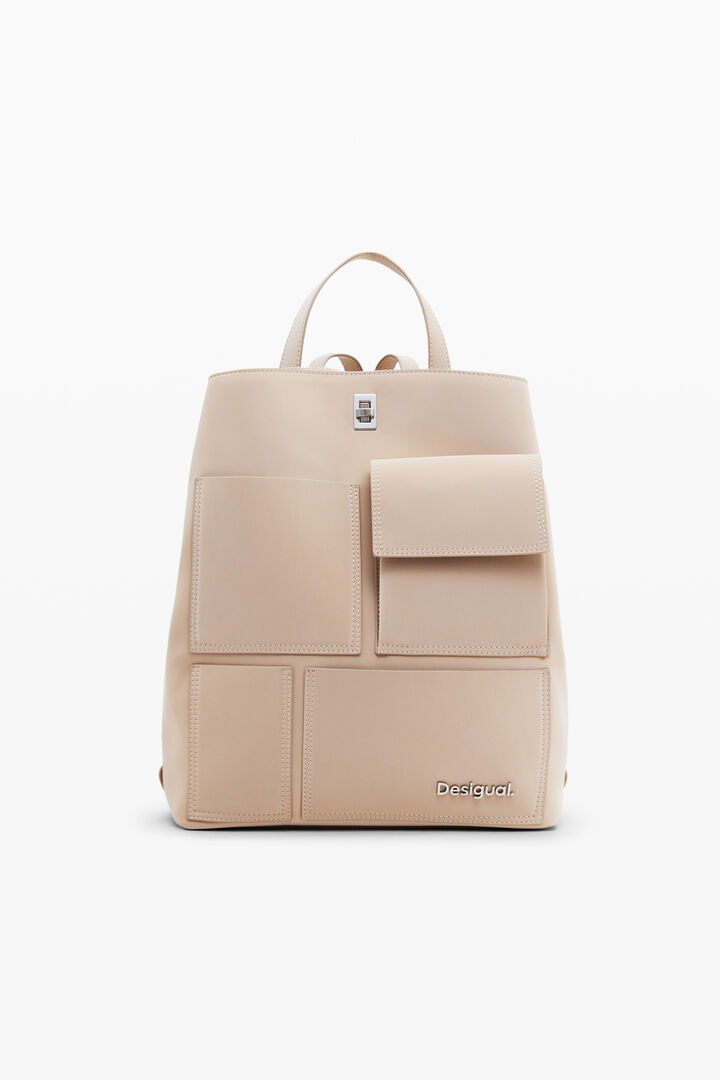 Medium faux leather backpack with pockets