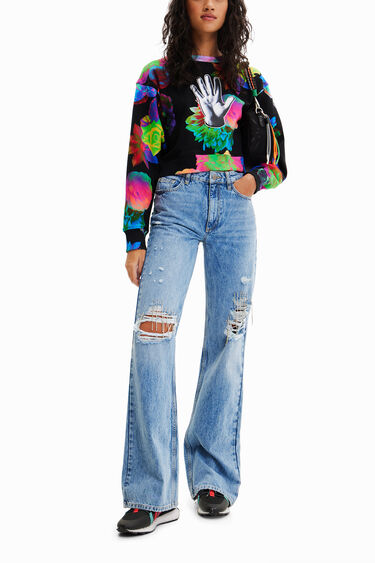 Sudadera corta flores mano | Desigual