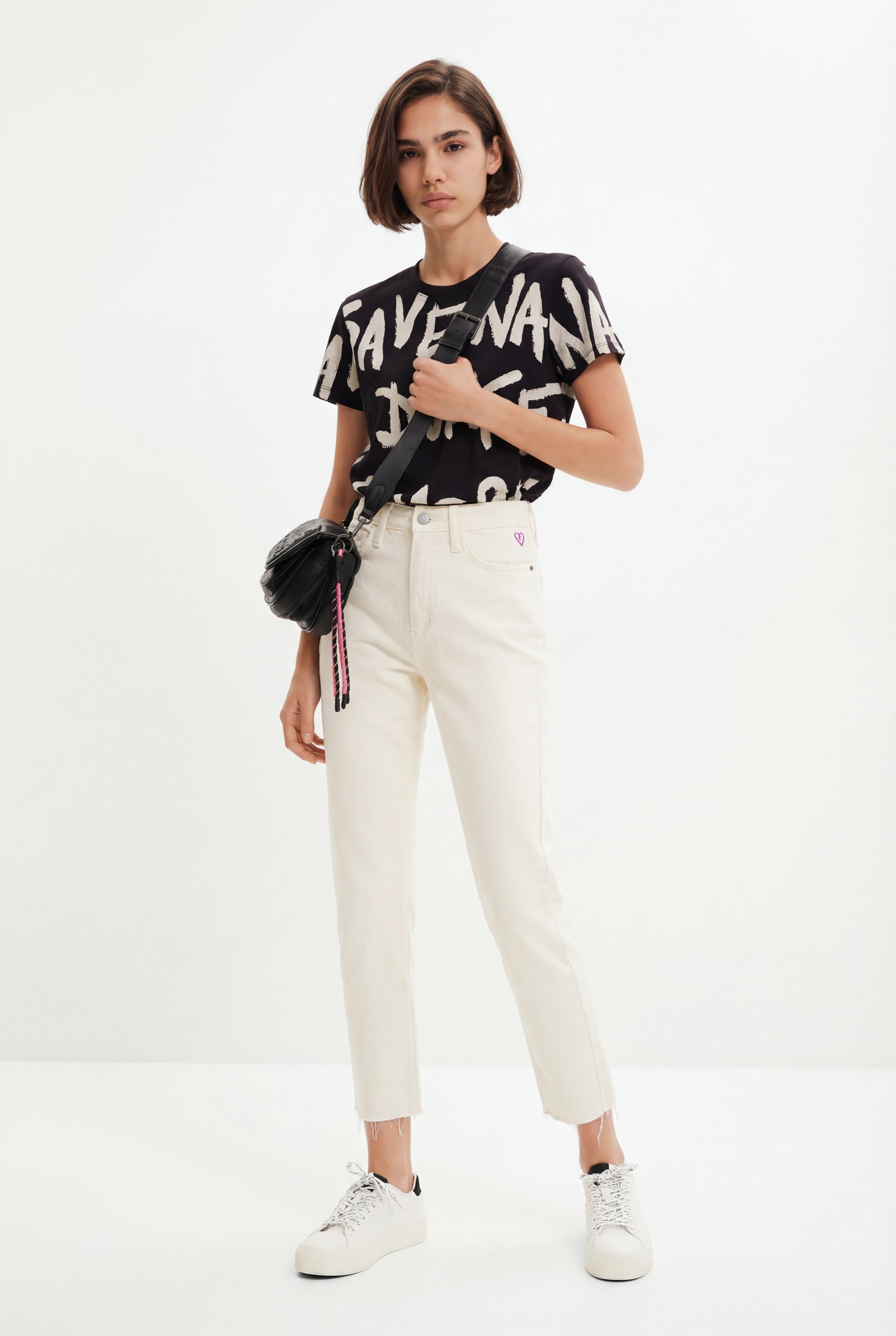 Desigual, Jeans Straight Cropped, Damen, Baumwolle, Weiß, 38