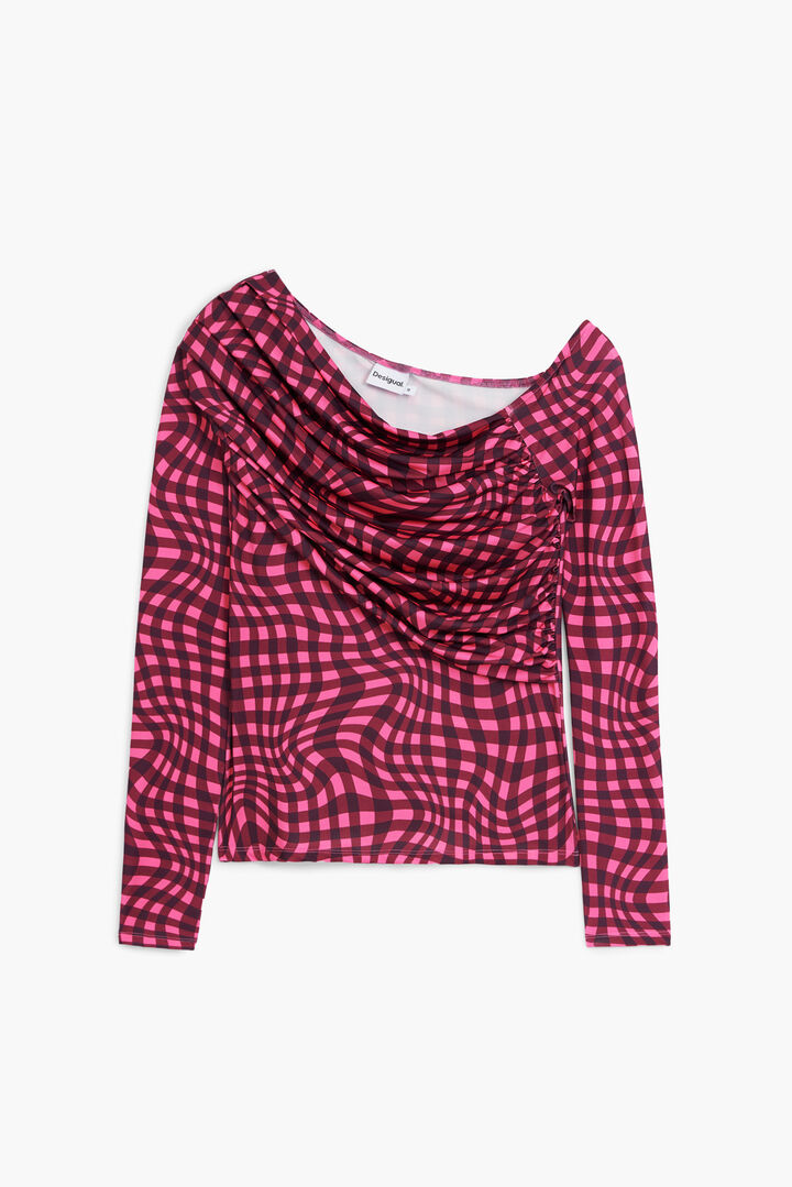 T-shirt asymétrique à carreaux psychédéliques | Desigual