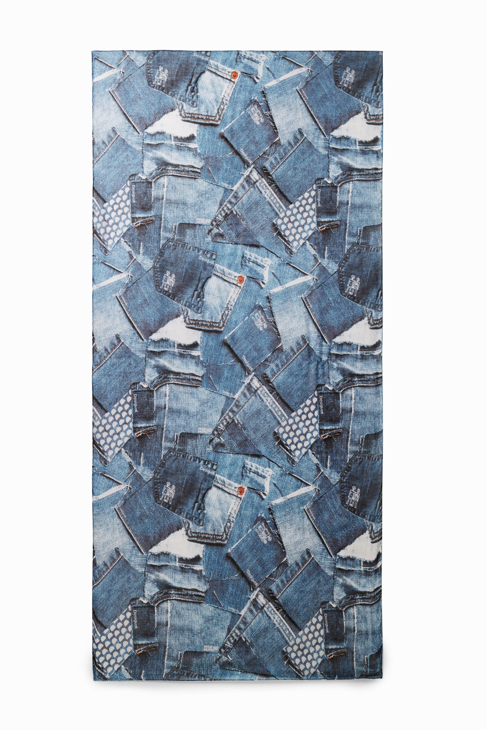 Desigual Denim patchwork rectangular foulard