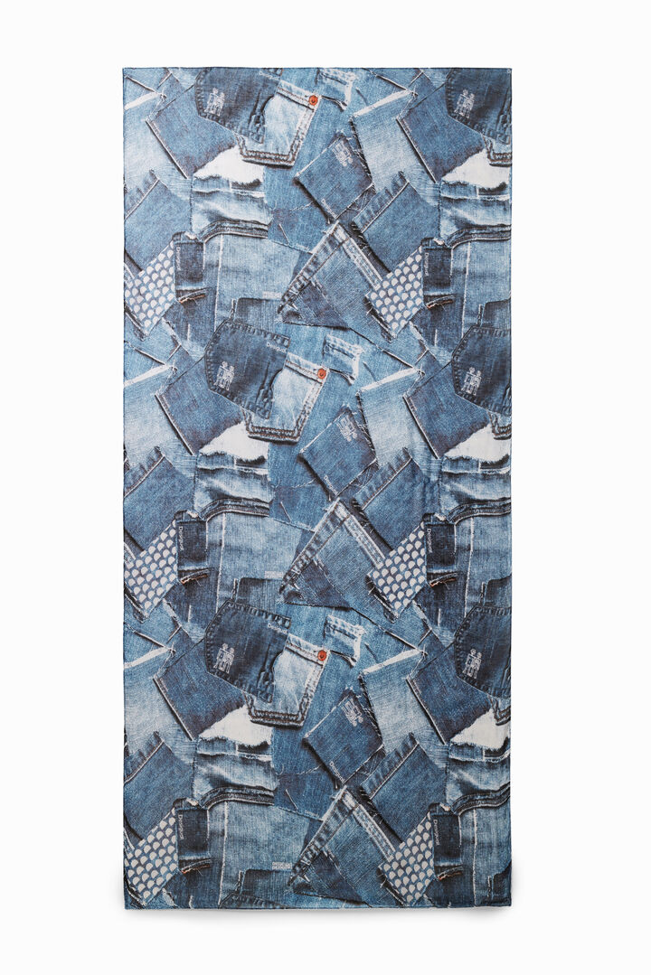 Denim patchwork rectangular foulard