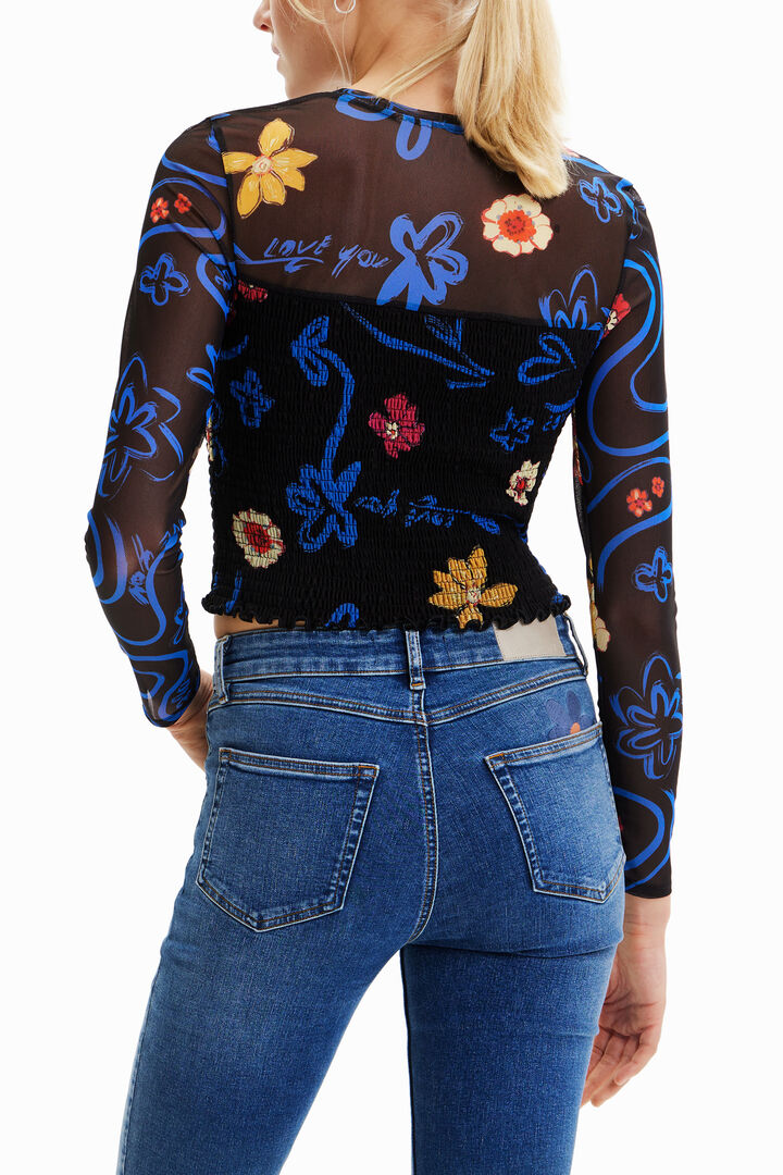 Camiseta slim corta flores | Desigual