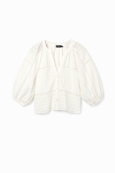 Blouse V-hals broderie anglaise | Desigual