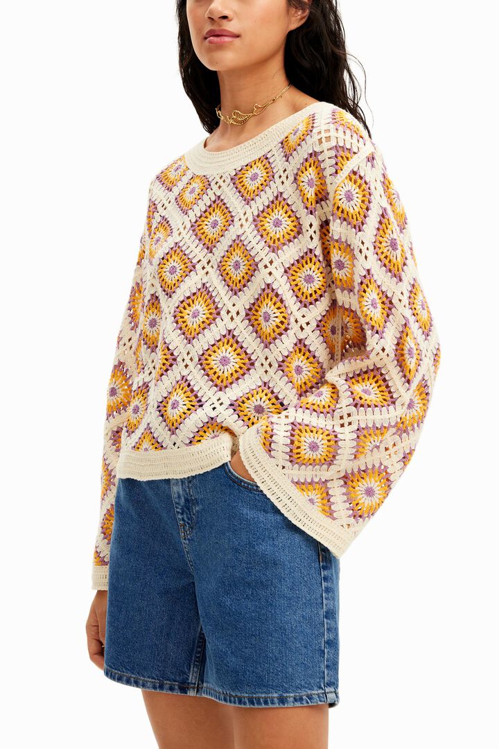 Crochet jumper with geometric patterns | Desigual