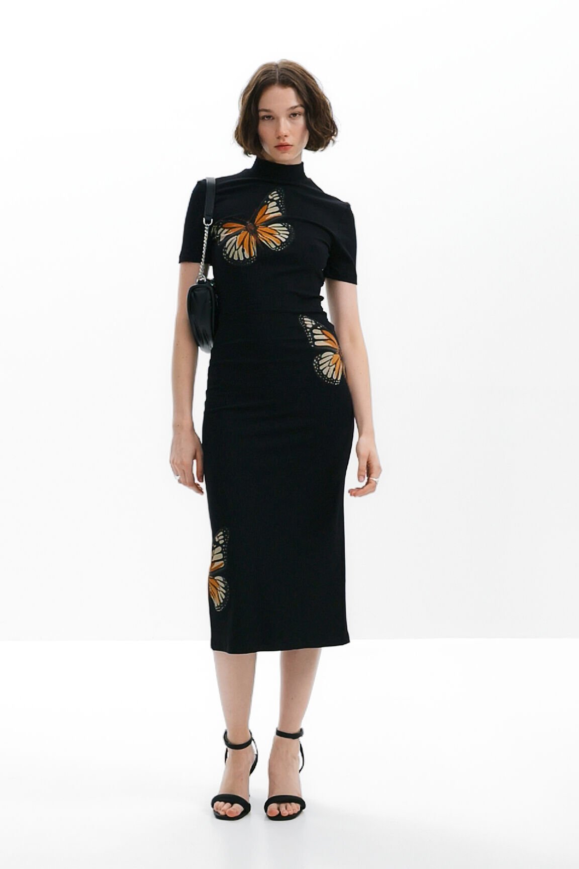 Desigual Women s Slim Midi Butterfly Dress Black