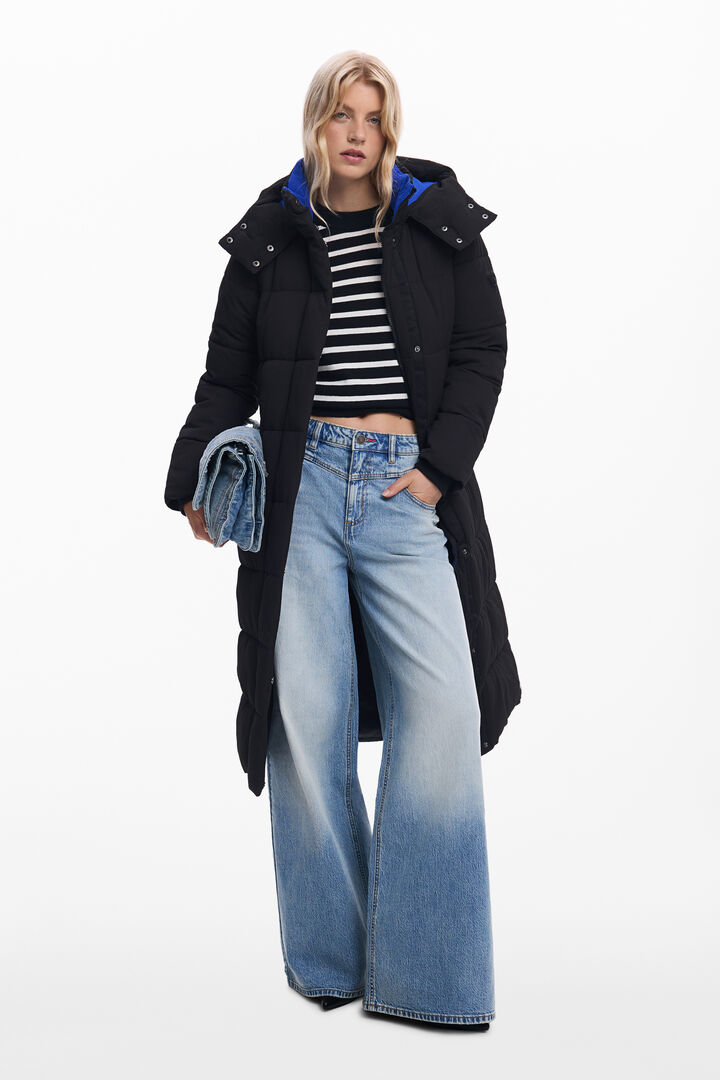 Long padded jacket with belt