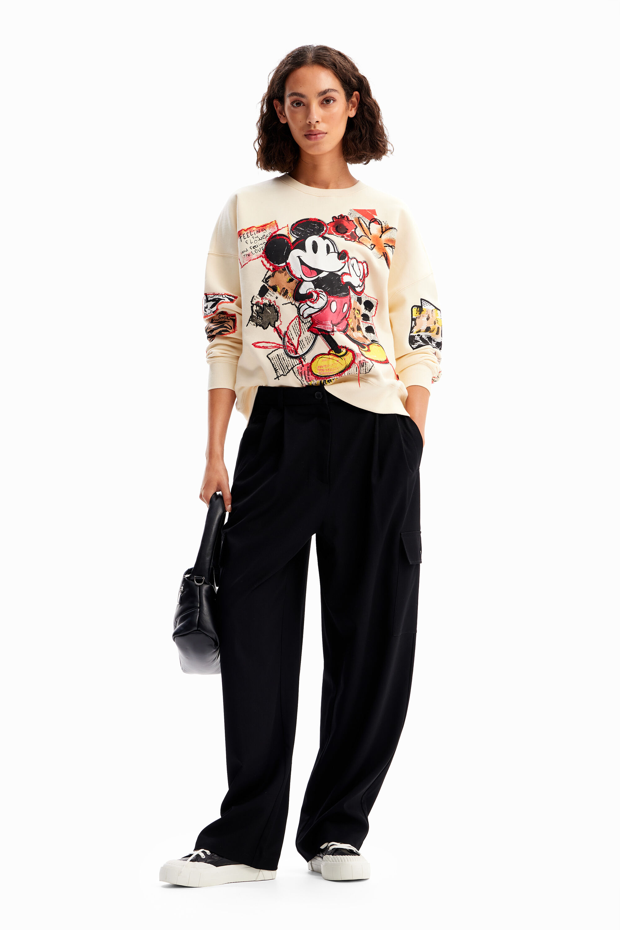 Shop Desigual Oversized Mickey Mouse Sweatshirt In White