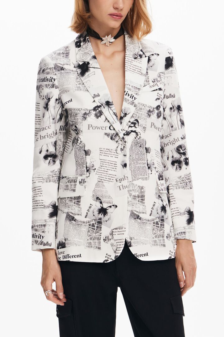Straight blazer with text and flowers | Desigual