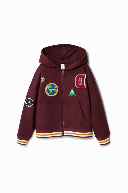 College hoodie with patches