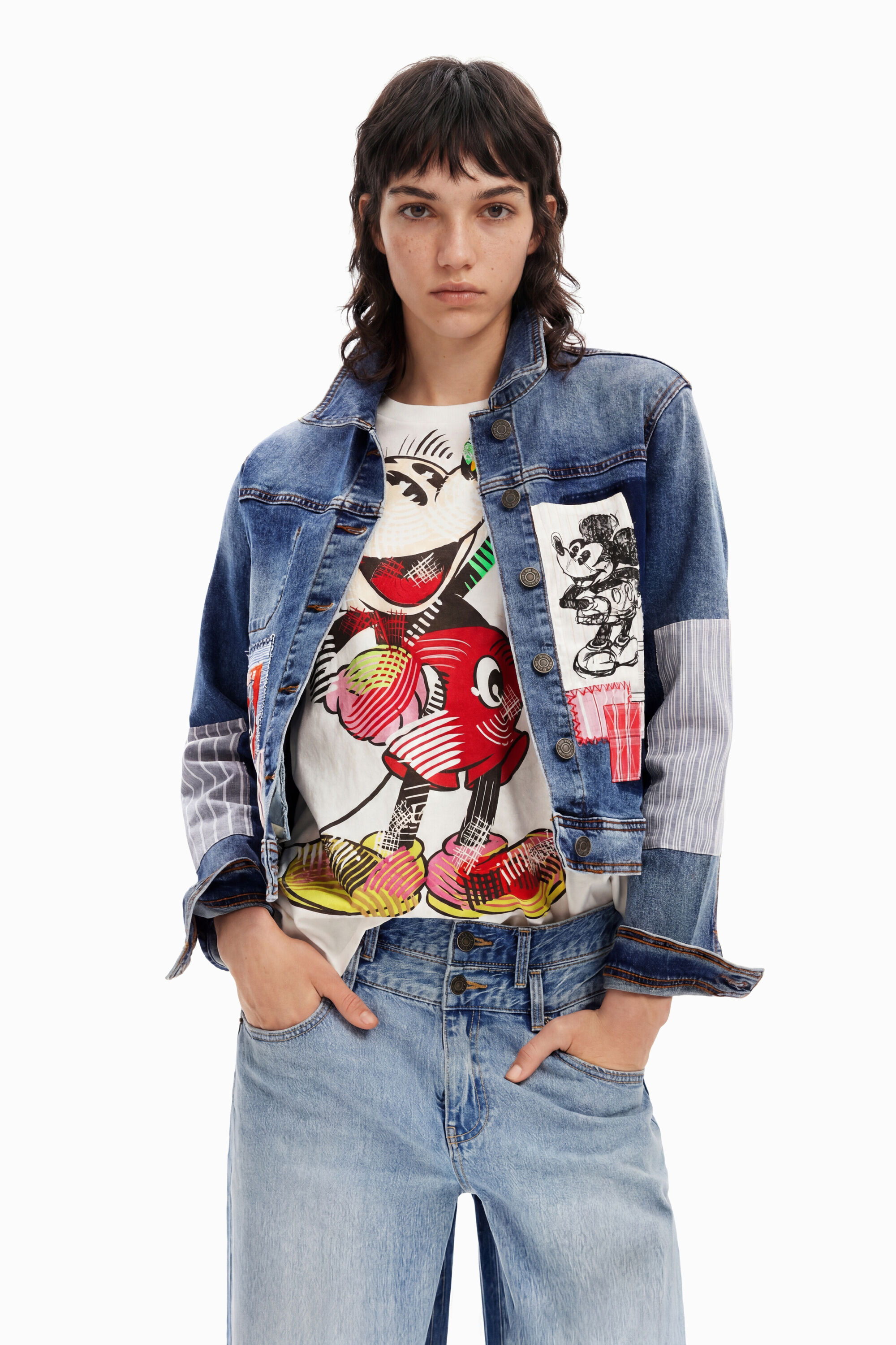 Patchwork Mickey Mouse denim jacket - BLUE - S