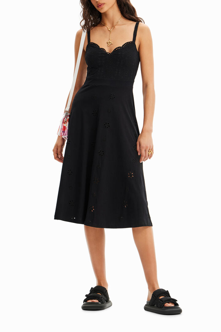 Vestit midi brodat suís | Desigual