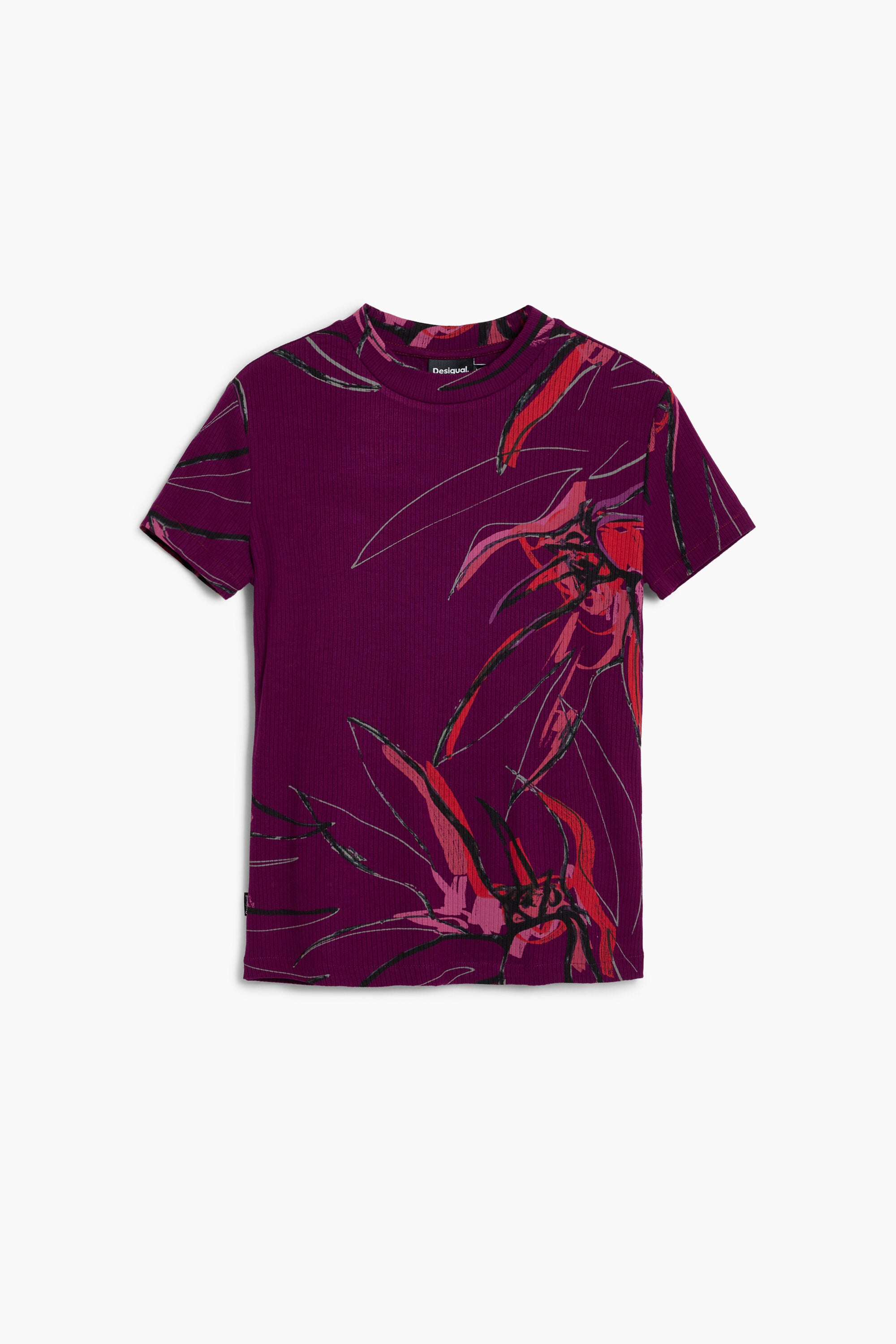 Desigual, Camiseta flores abstractas, Viscosa, Rojo, XS