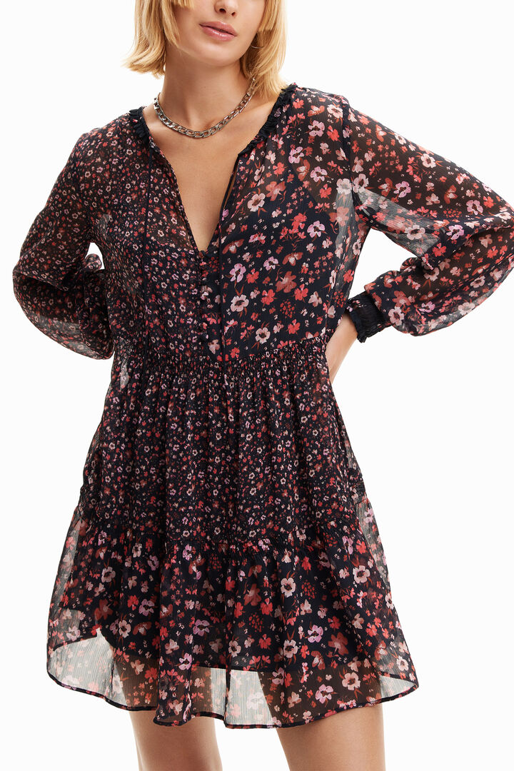 Short floral chiffon dress | Desigual