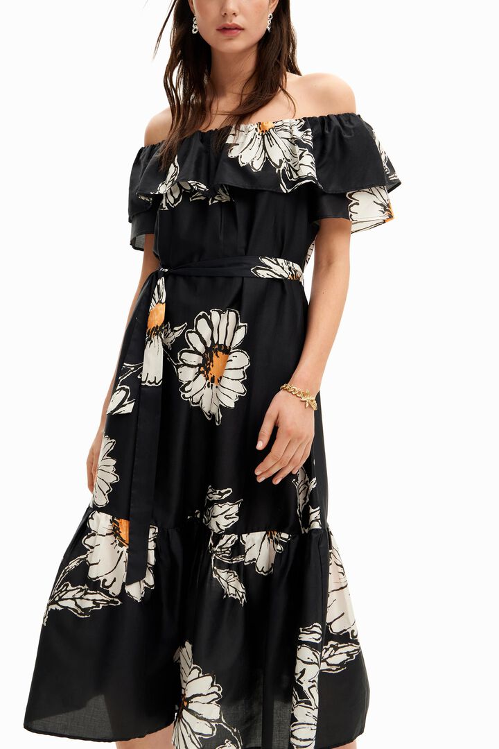 Vestido midi volante margaritas | Desigual
