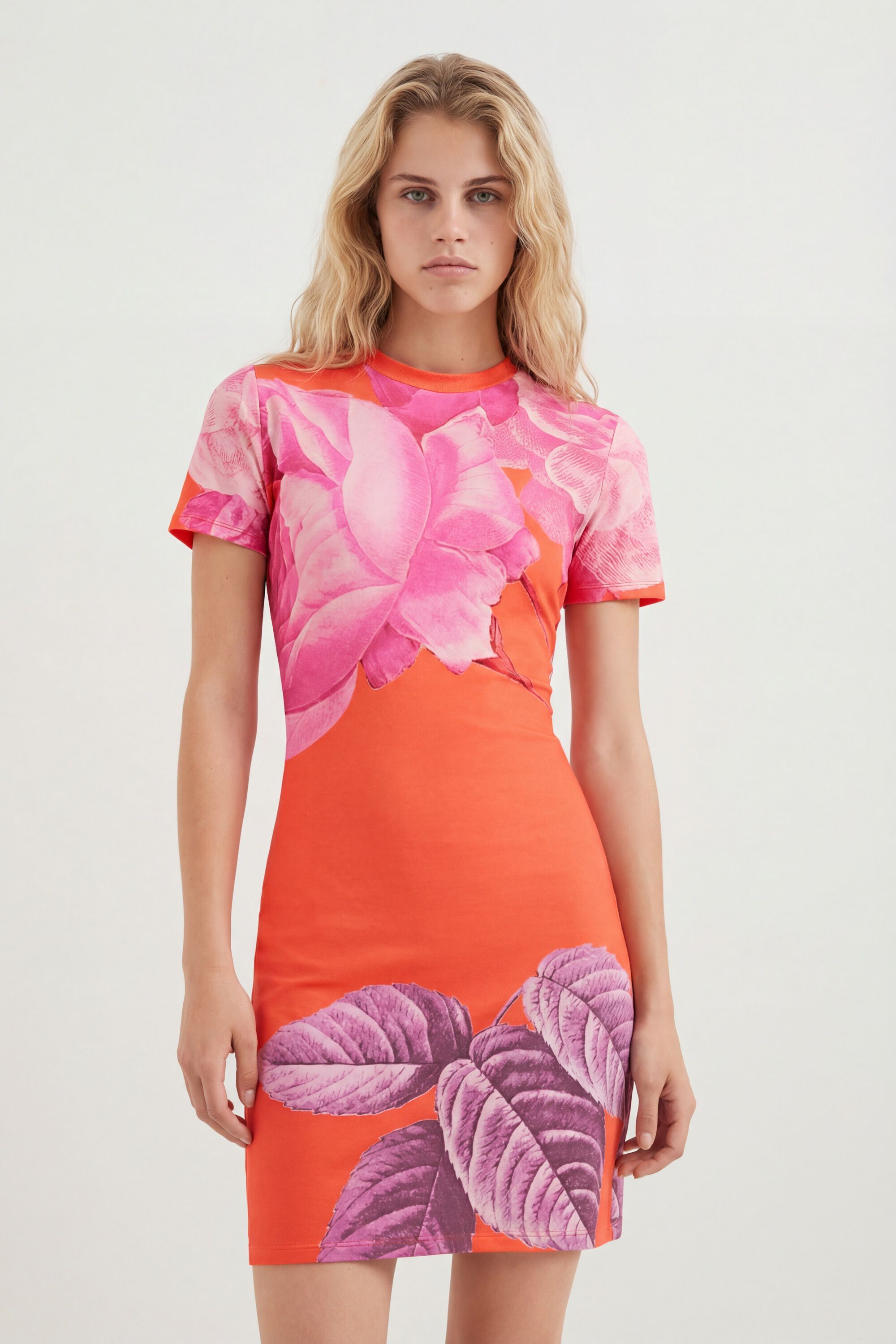 Desigual, Kleid mit Pfingstrosen von M. Christian Lacroix, Baumwolle, Orange, XS