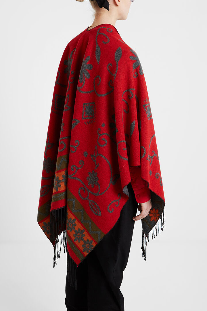 Fringed square poncho | Desigual