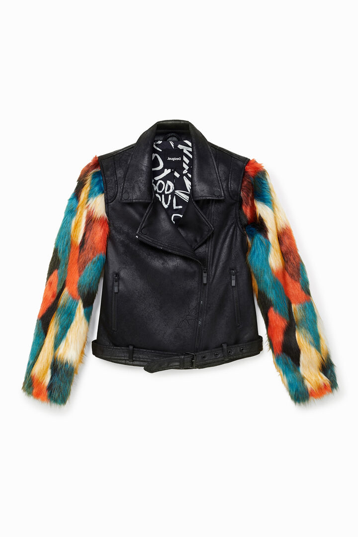 
カラフルファースリーブ バイカージャケット | Desigual