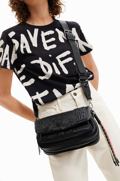 Small crossbody bag with embossed flowers