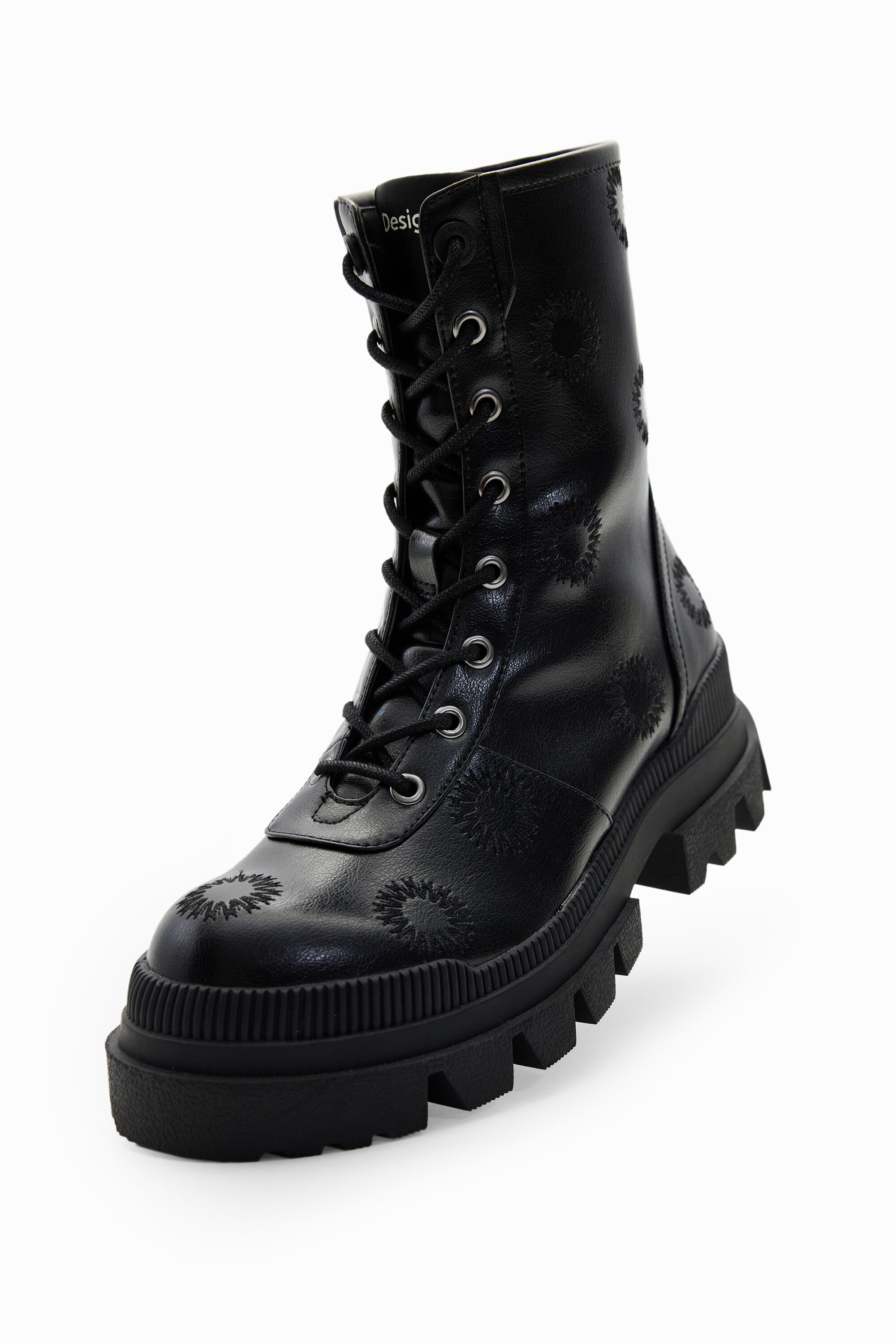 Shop Desigual Embroidered Track-sole Boots In Black