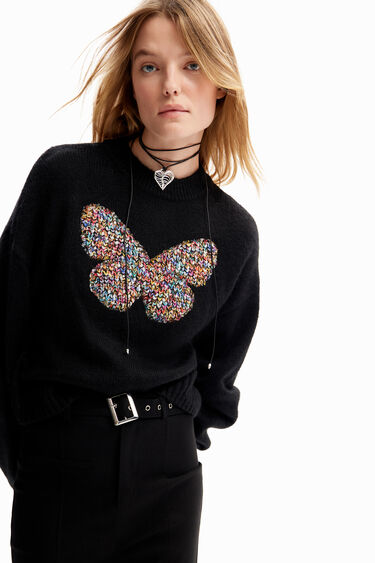 Kompaktno pleten pulover z motivom metulja | Desigual