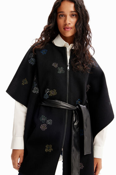 Embroidered belted poncho | Desigual