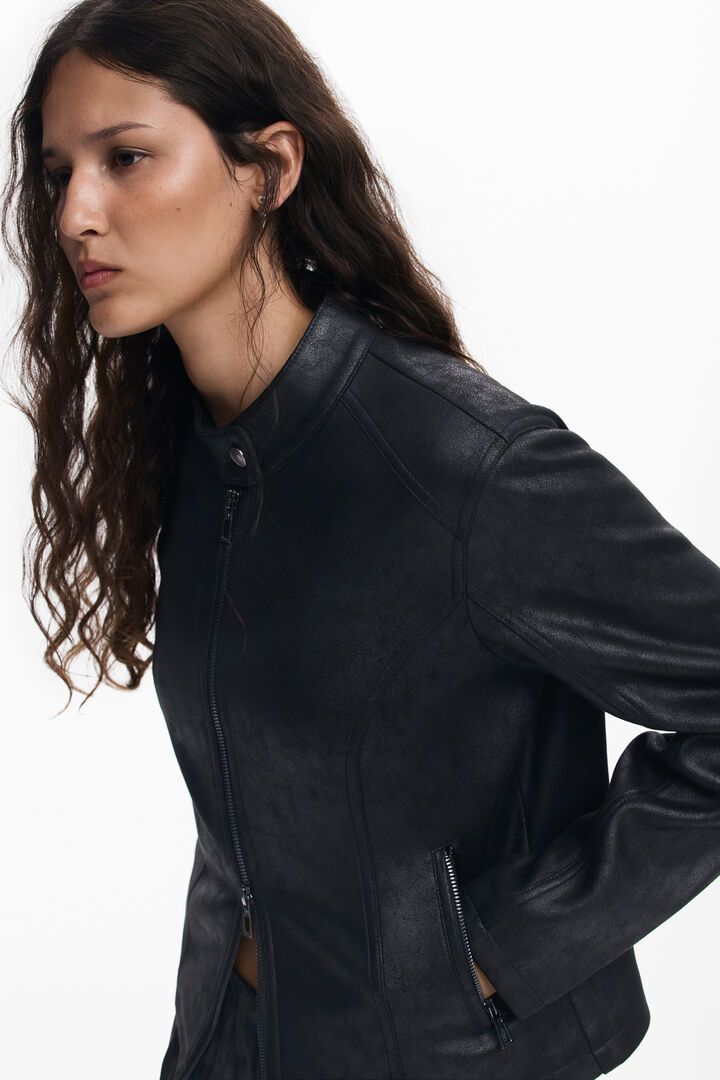 Chaqueta efecto piel combinada | Desigual