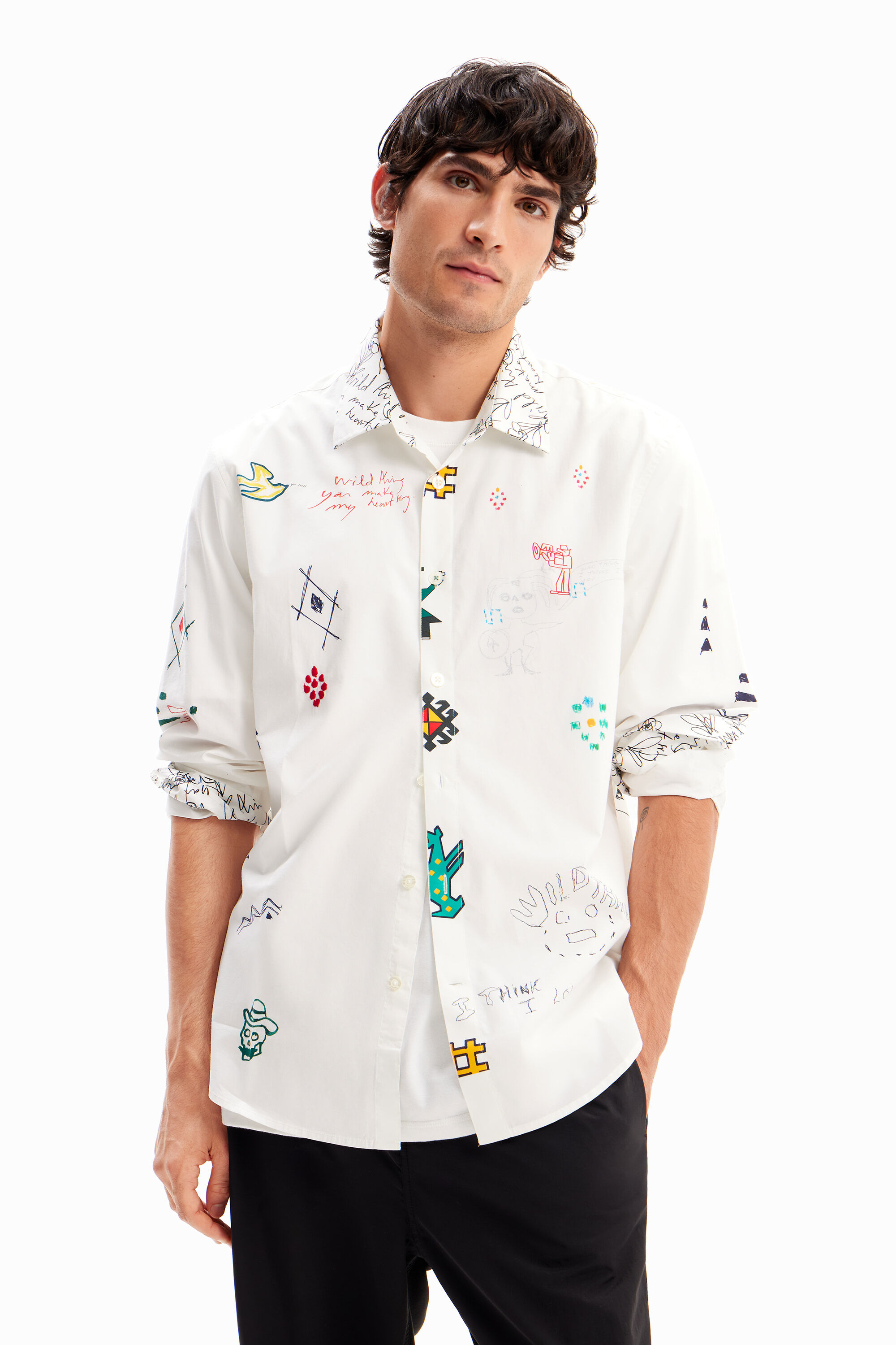 Illustrated message shirt - WHITE - L