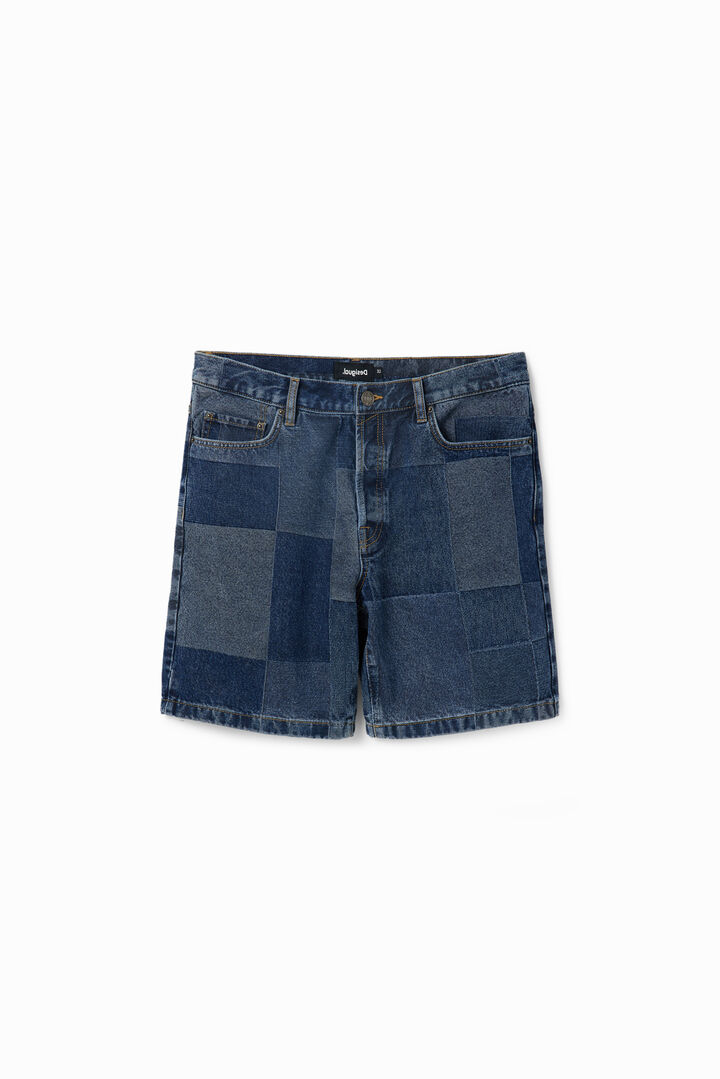 Krótkie spodnie dżinsowe z żakardu z patchworkiem