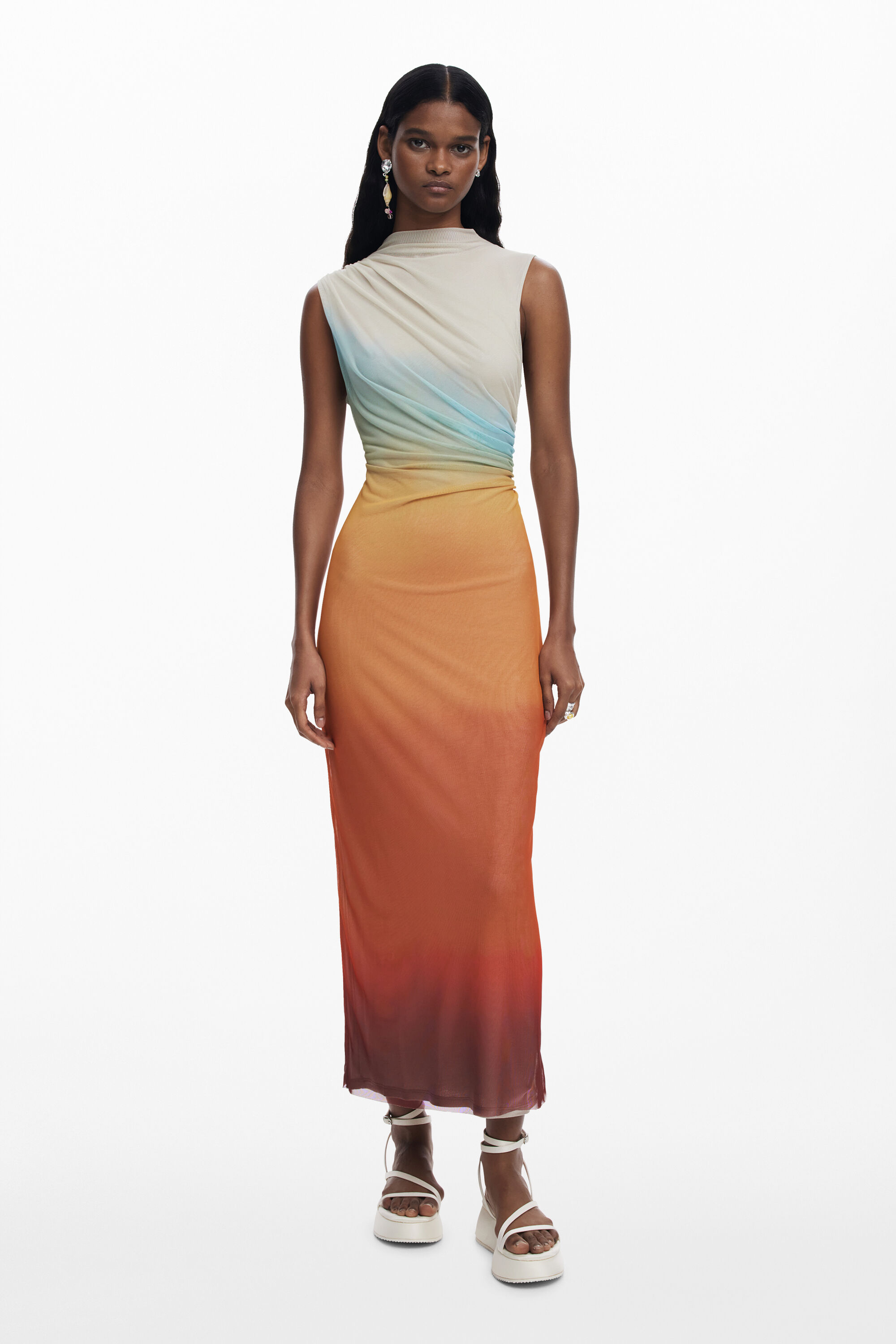 Desigual Verflaaid tule jurk - ORANGE