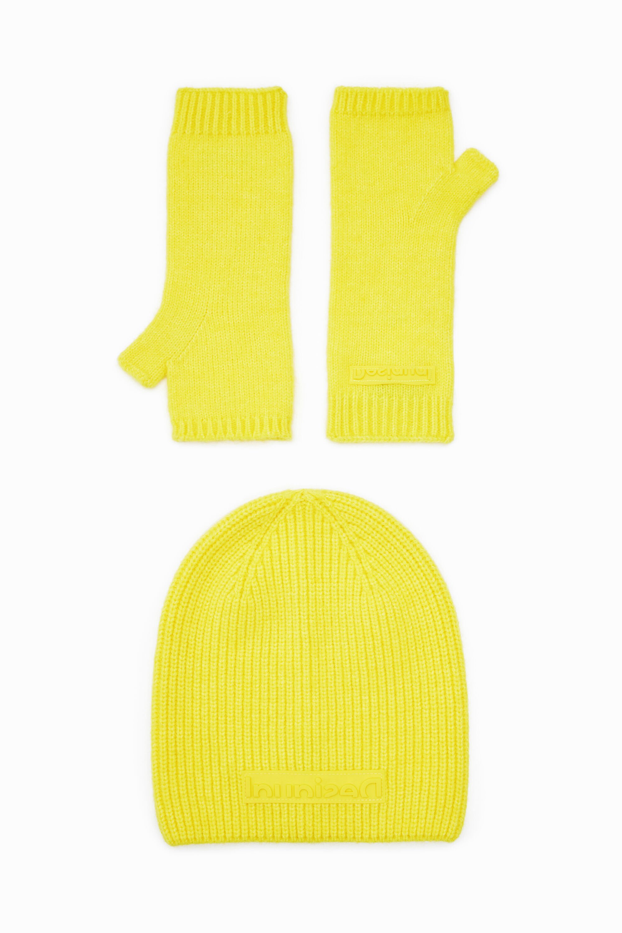 Shop Desigual Mittens And Hat Gift Box In Yellow