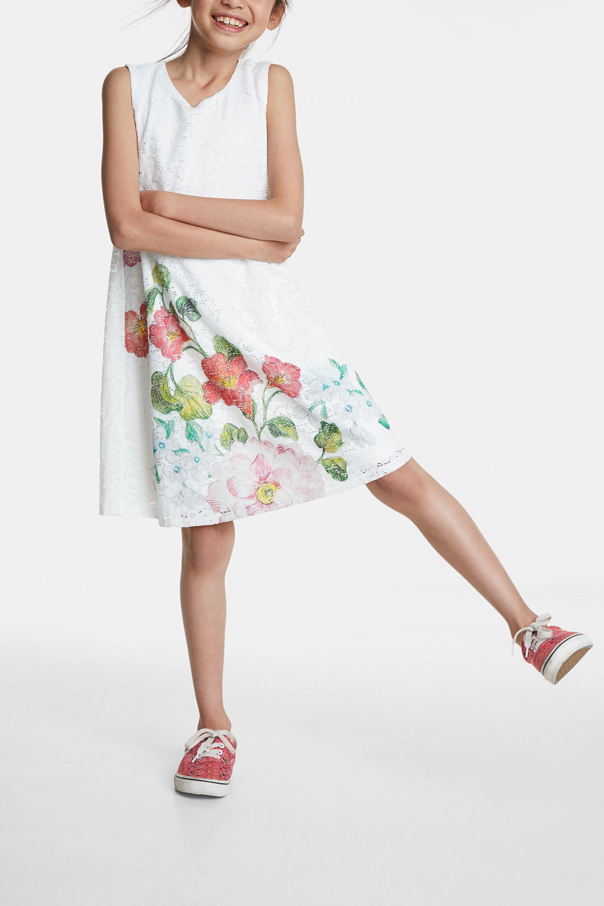 Vestido encaje floral | Desigual. Vestido de mujer de encaje blanco. Por encima de
