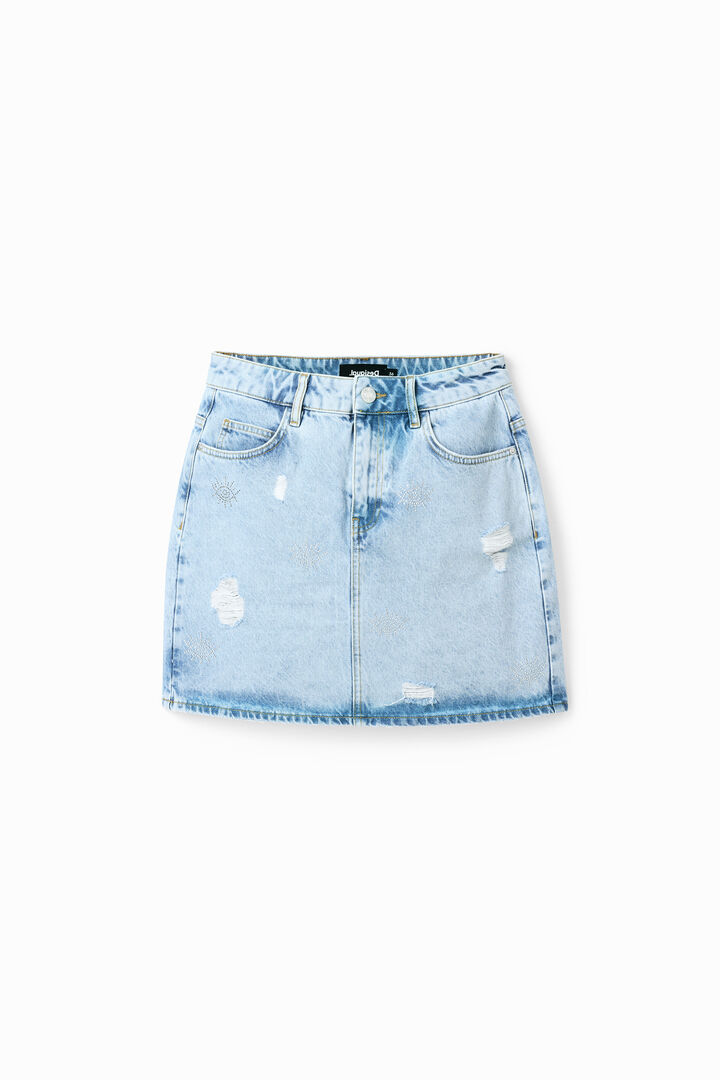 Eyes denim mini skirt