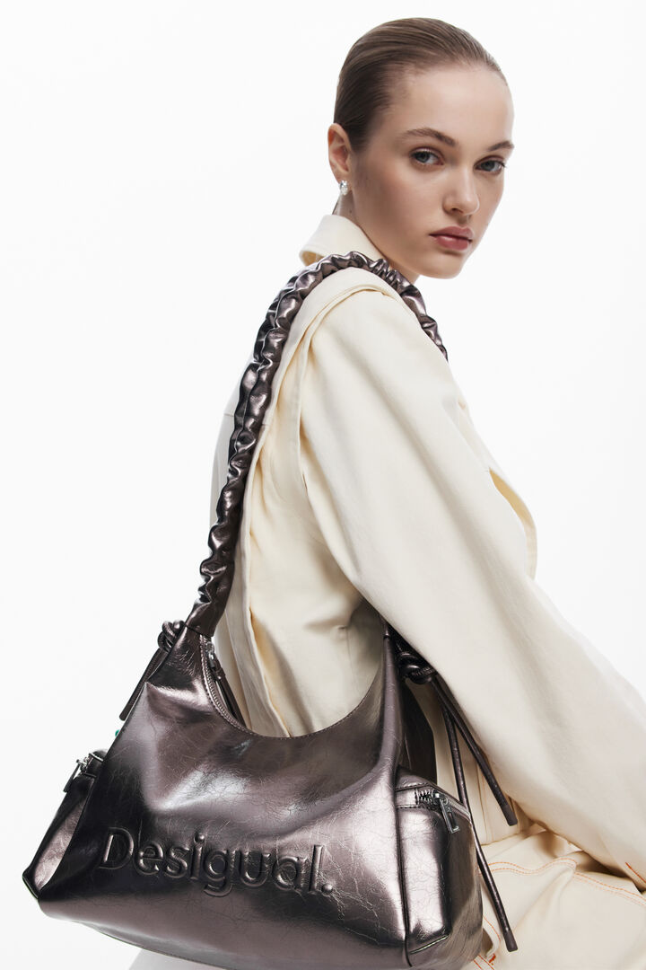 Metallic medium 3D logo bag with ruched handle | Desigual