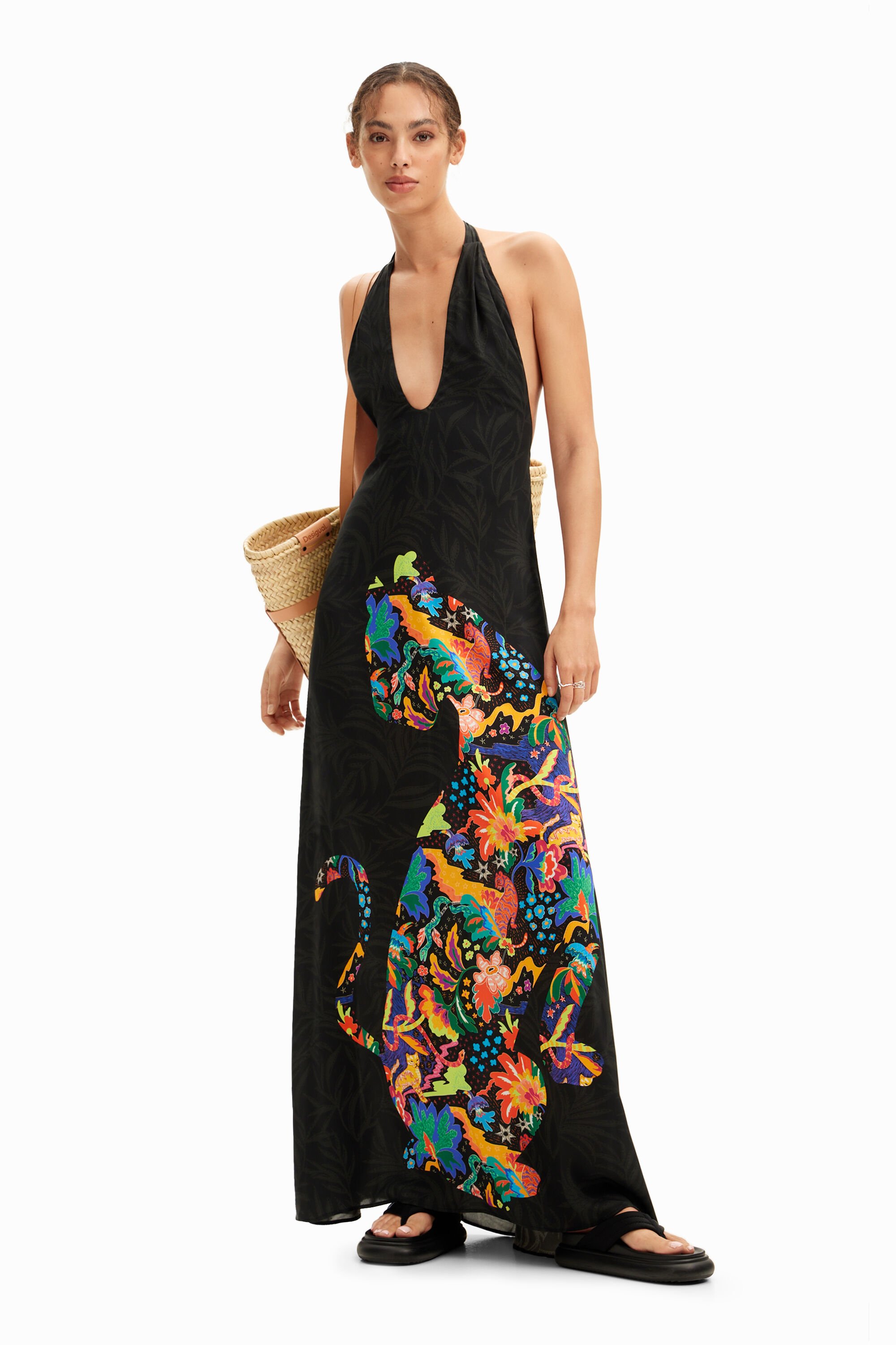 Desigual Jungle design maxi halter neck dress