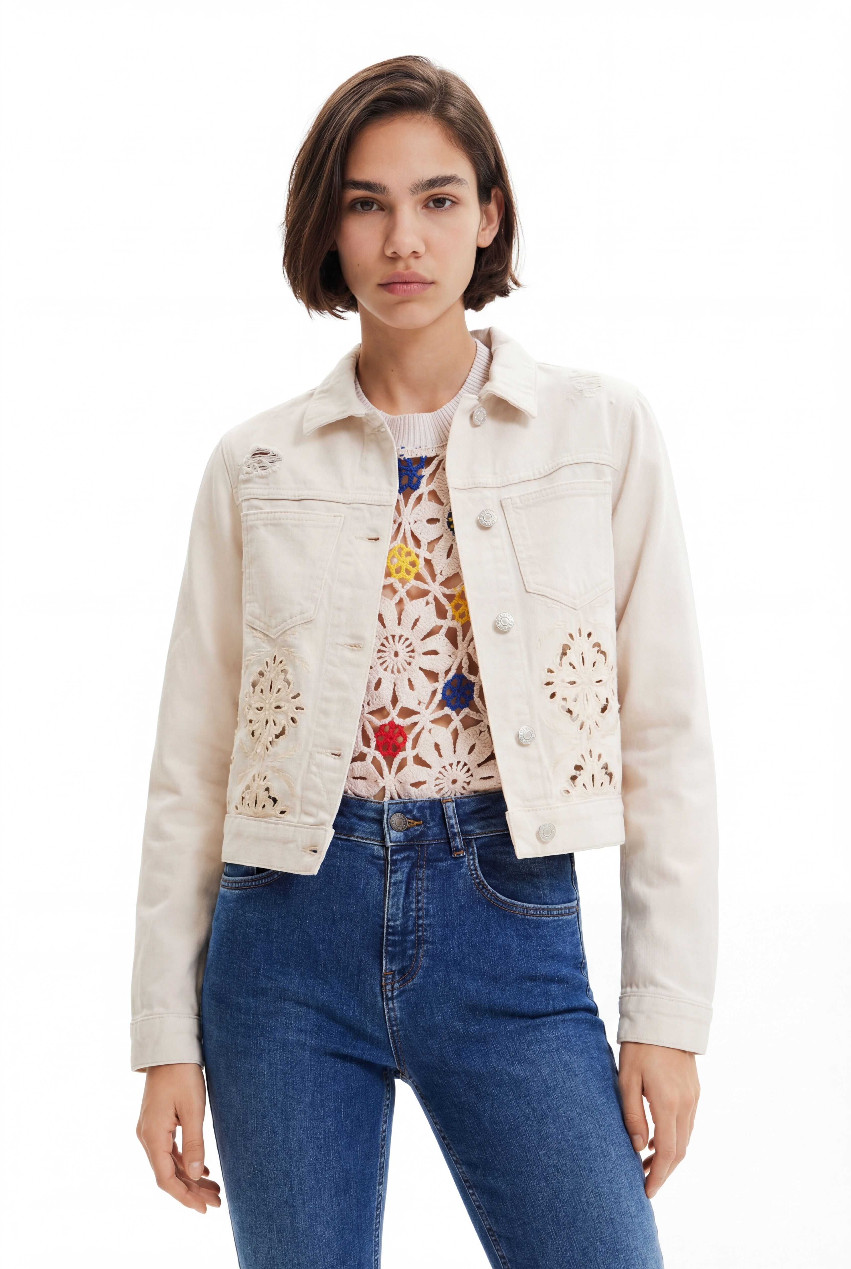 Chaqueta vaquera troquelada - WHITE - XXL