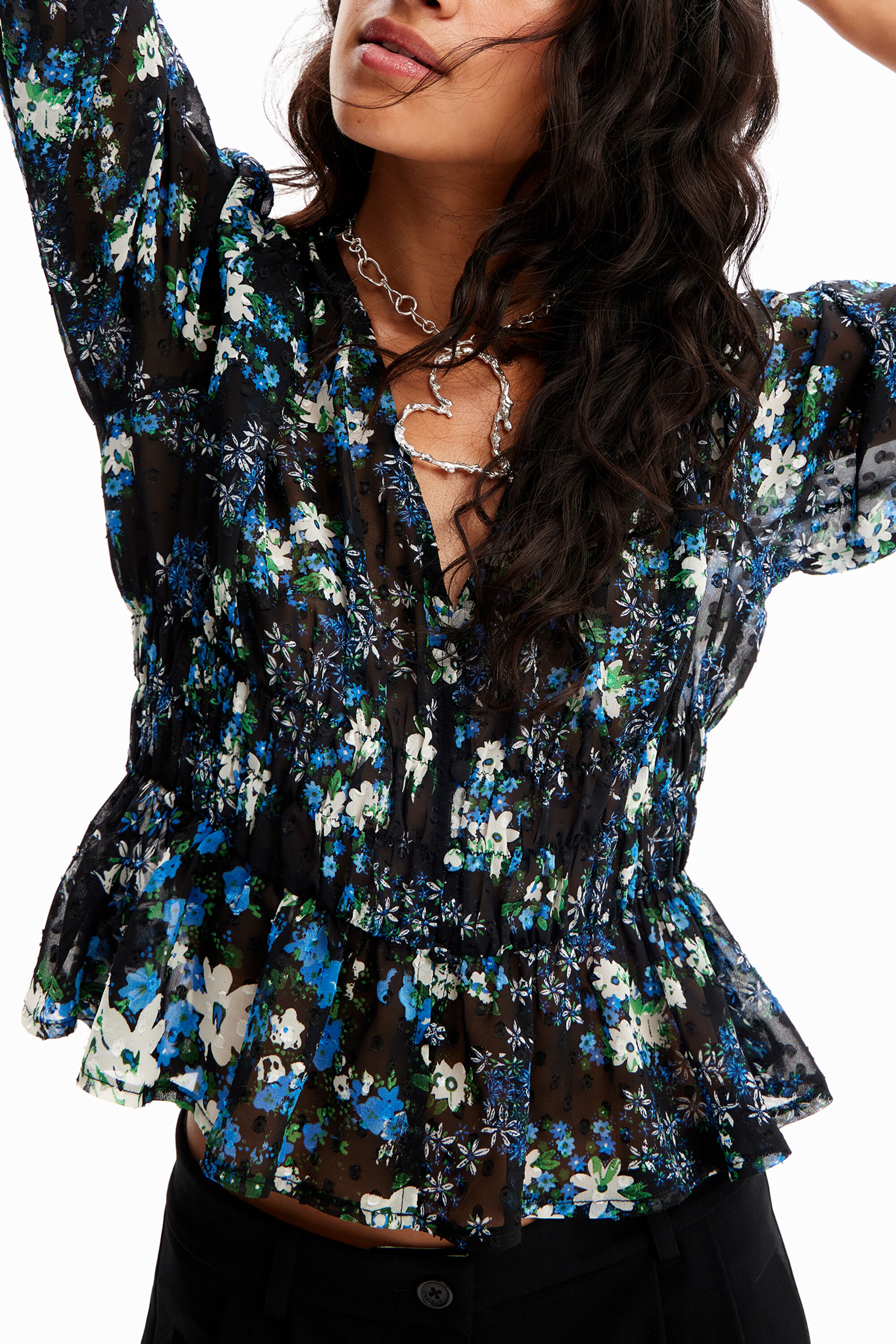 美品☆デシグアル Desigual 花柄 スイスドット ブラウス Mサイズ 美品☆デシグアル Desigual 花柄 スイスドット ブラウス Mサイズ