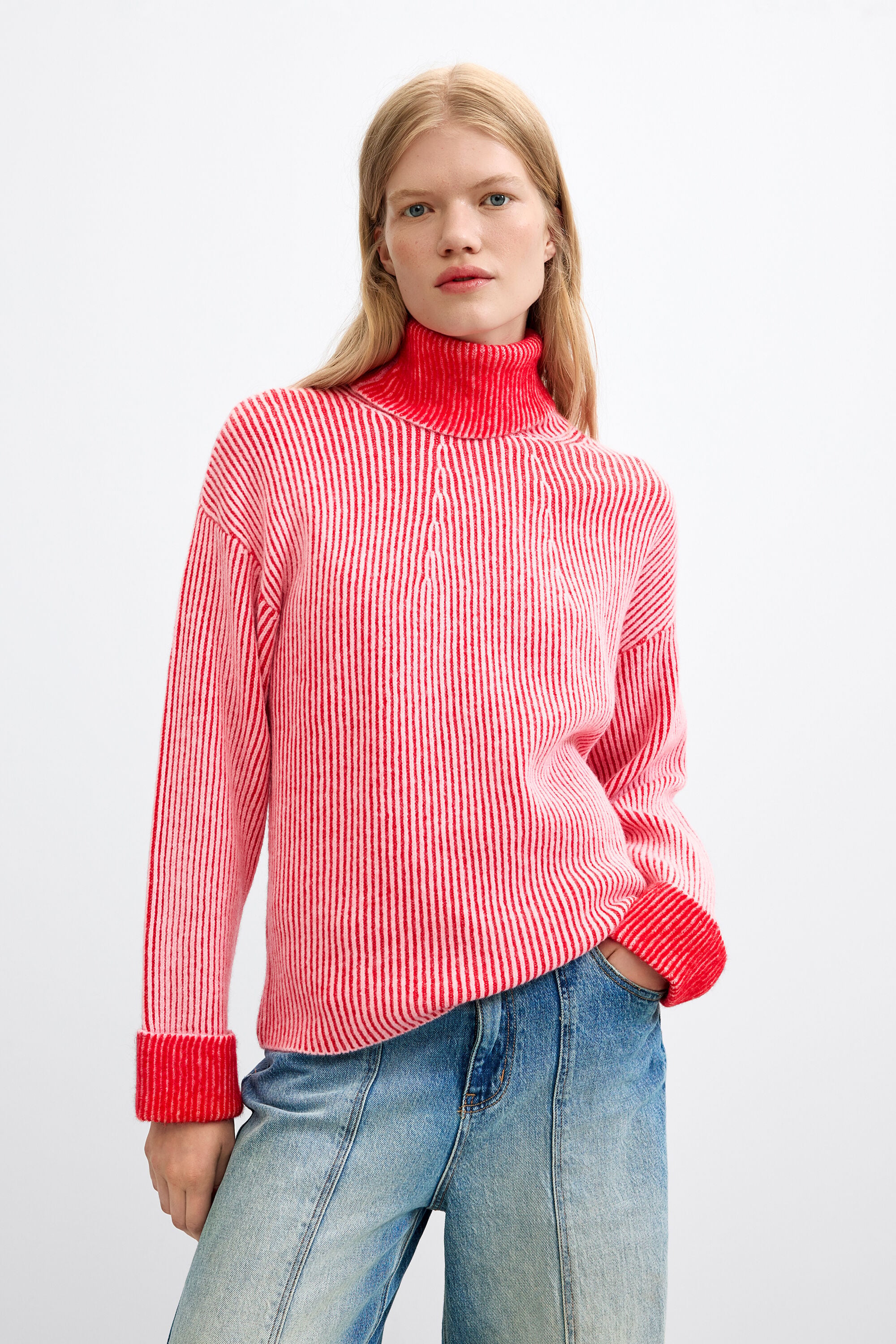 Desigual, Jersey Cuello Alto Canalé, Rojo