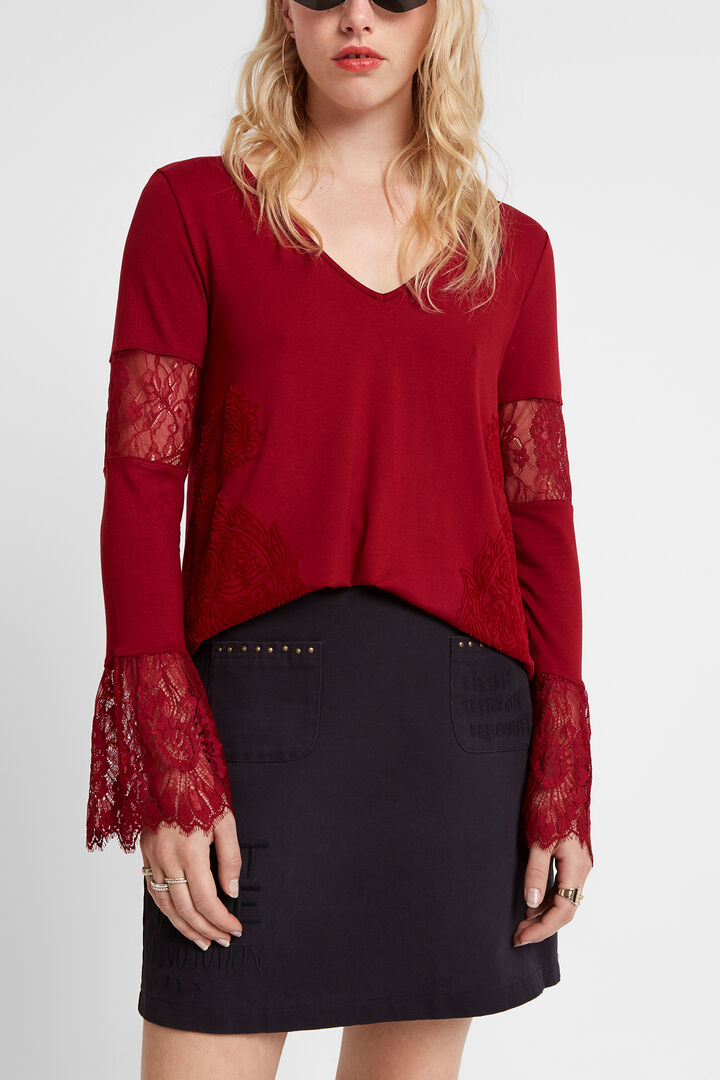 T-shirt dentelle fleuri | Desigual