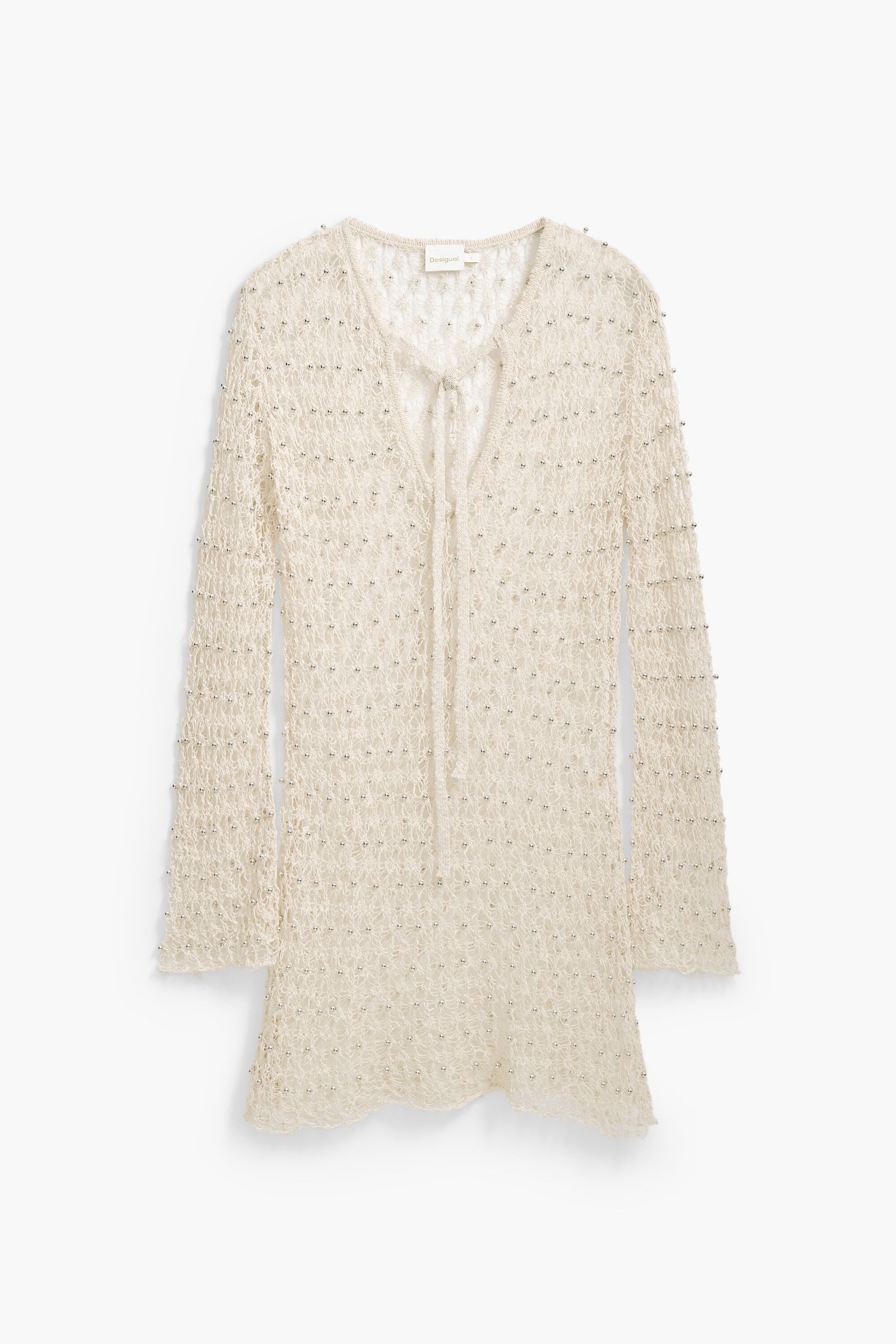Desigual, Vestido crochet abalorios, Blanco