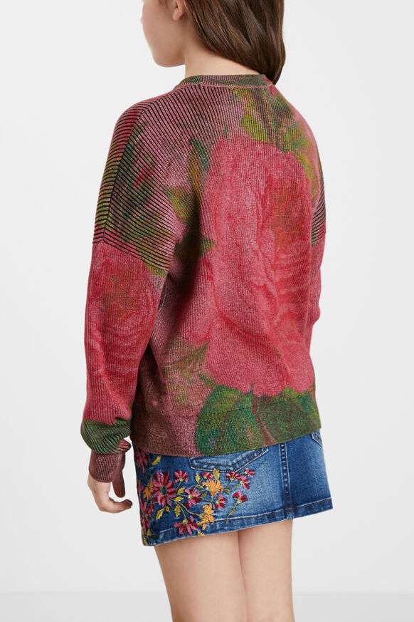 Sweter z prążkowanej dzianiny w kwiaty | Desigual