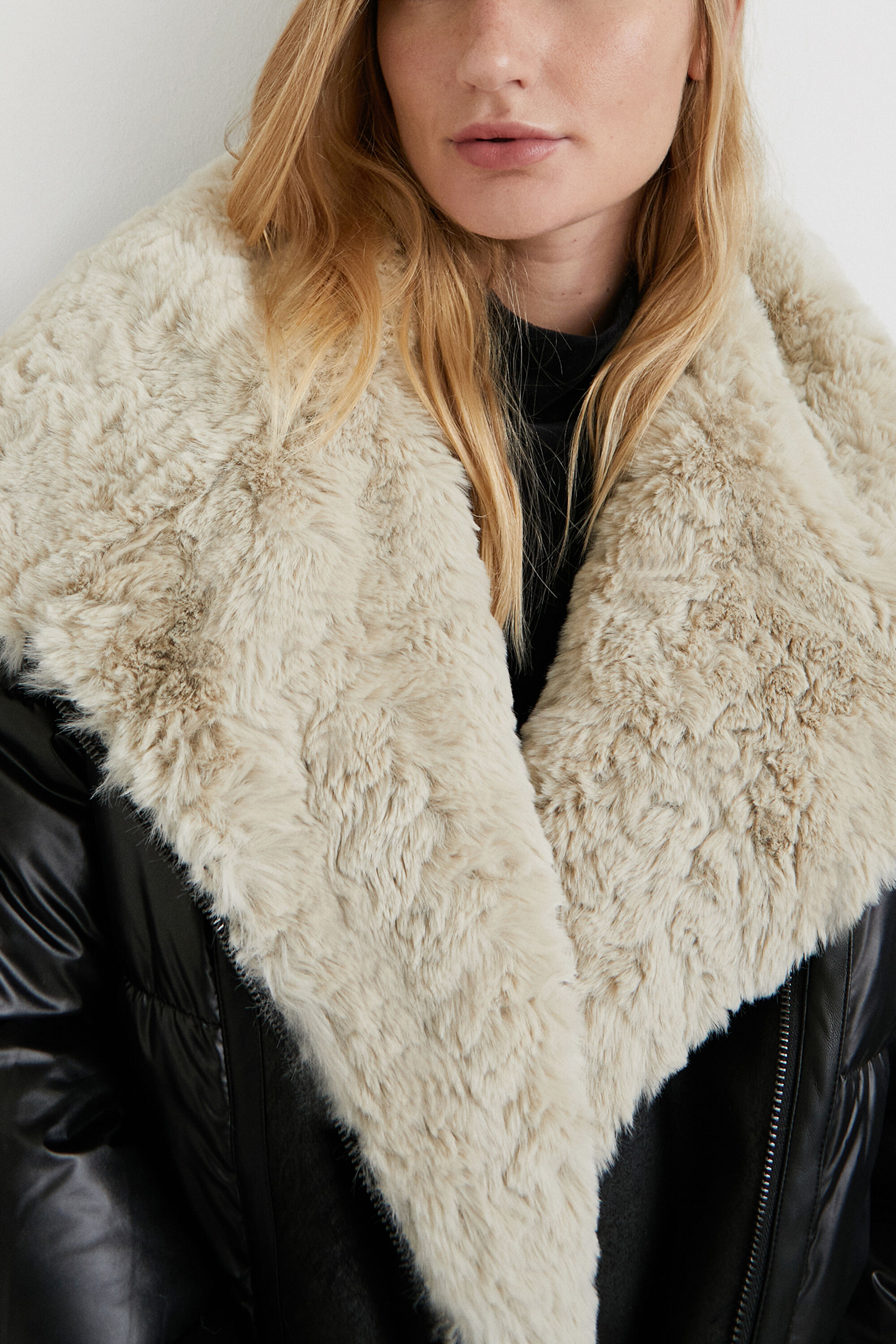 Veste biker oversize matelassee sherpa