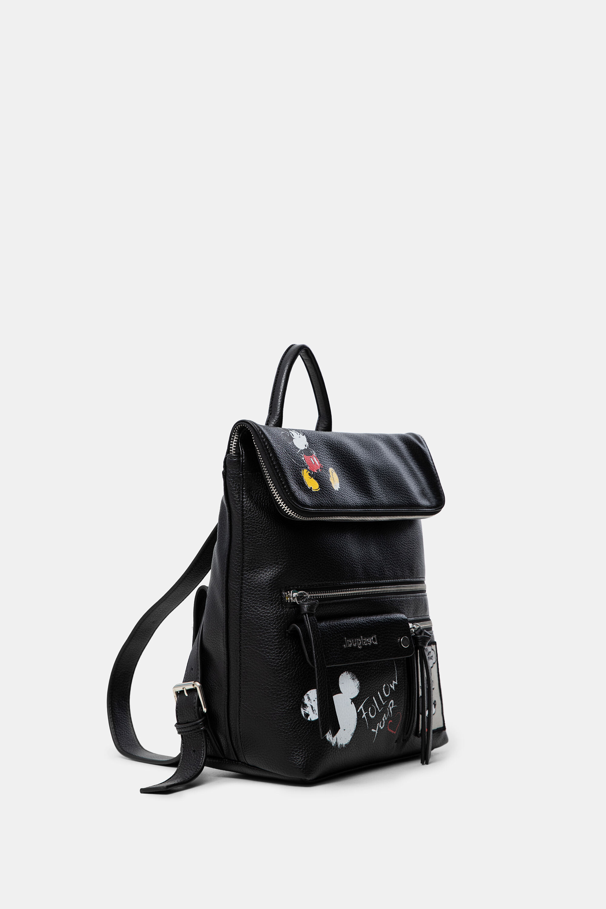black leather mickey mouse backpack